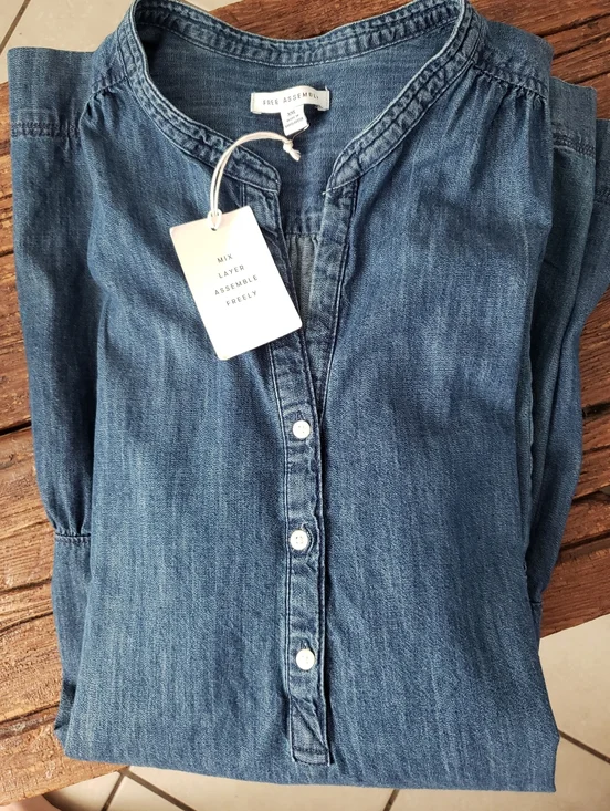 Free Assembly Relaxed Blue Denim-Style Long Sleeve Tunic Dress Size XXL - Picture 8 of 11